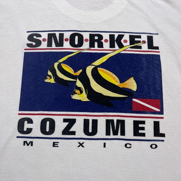 Vintage 90s Snorkel Cozumel Mexico T-Shirt White Short Sleeve Fish Vacation - Picture 3 of 7